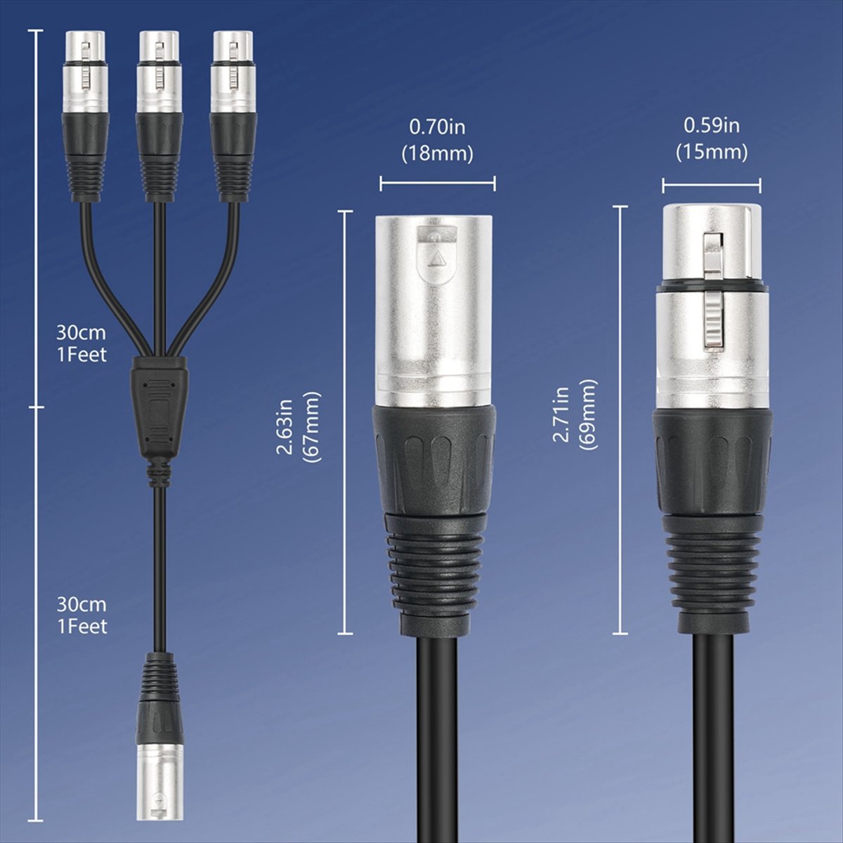 Audio Splitter Y - (PQWN) Cable divisor XLR de 3