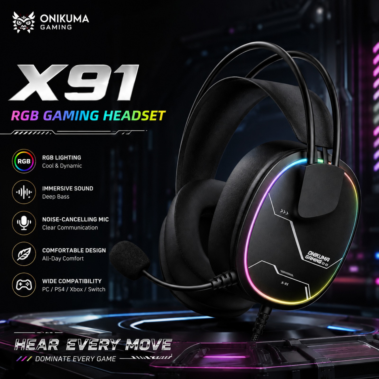 Gaming Headset Rgb - Auriculares para Juegos con Cable ONIKUMA